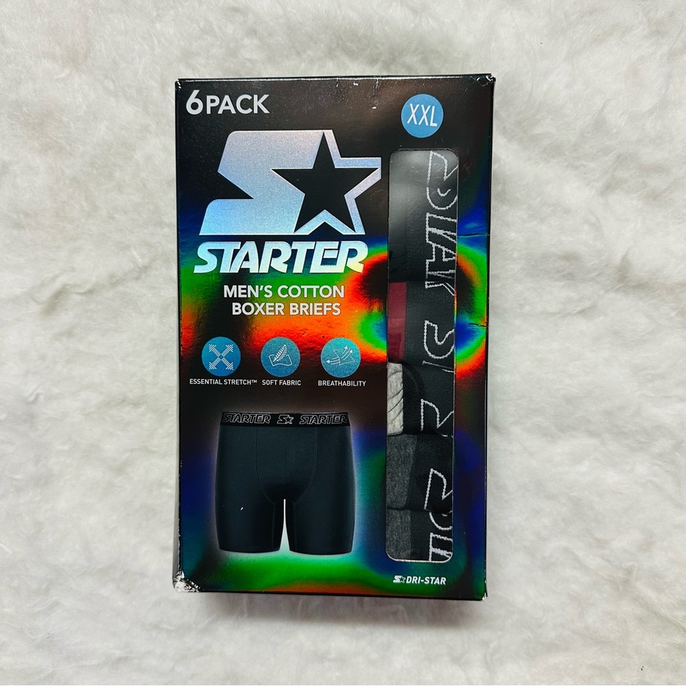 STARTER Black Men's Cotton Boxer Briefs 6-Pack